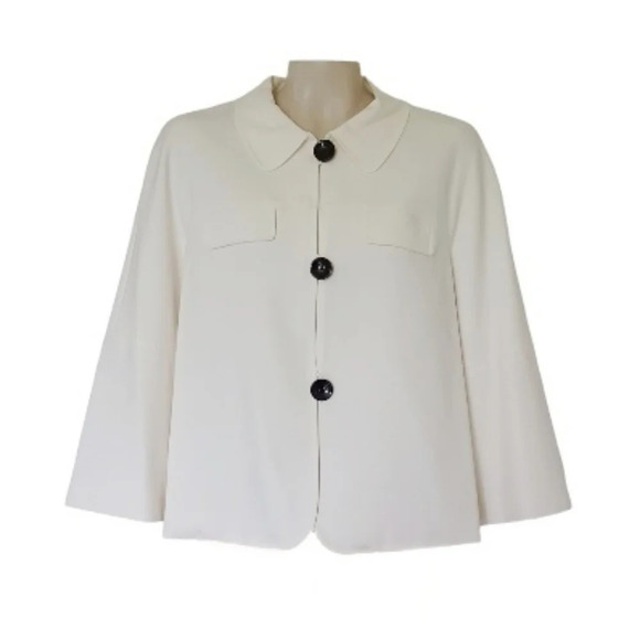 Talbots Italian Fabric Cropped Ivory Jacket Blazer Coastal Business Casual 14 - Picture 1 of 6